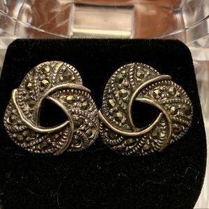 VINTAGE Ornate Marcasite 925 Earrings in Clear Box